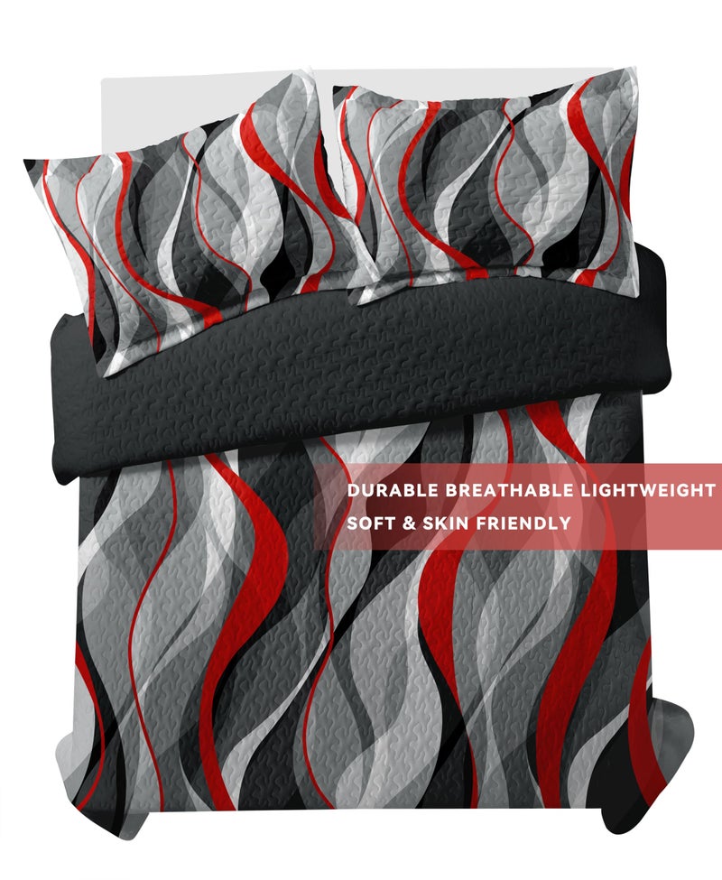 weesire Classic Line Pattern Bedding Quilt King Size Modern Grey Red and Black Stripe Quilt with 2 Shams  Gray and Red Comforter Sets Lightweight Breathable Bedspreads Coverlet  96''x106'' - Image 5
